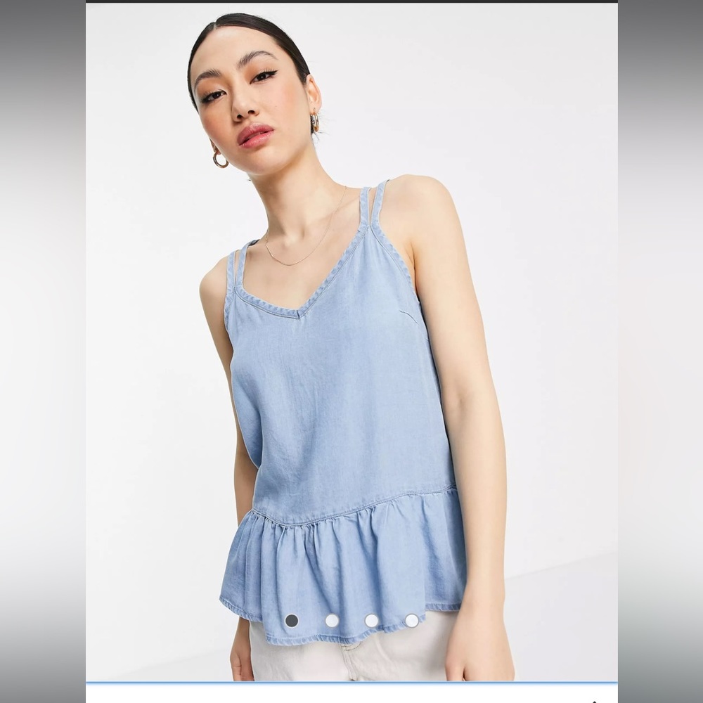 Vero Moda chambray cami with peplum in blue large NWT